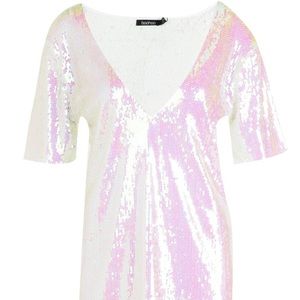 Boohoo White Iridescent Sequin Dress 16